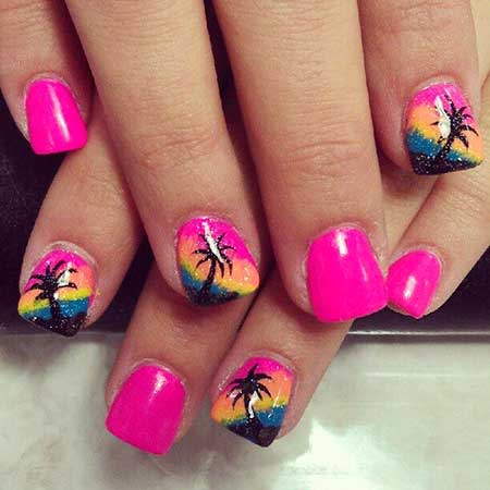 Summer Nail, Art, Palm Trees, Beach Tropical Nail, Beach, Palm 