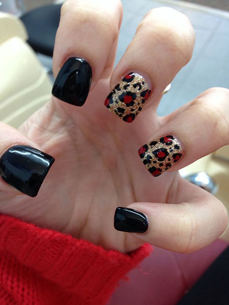 Black Nails with Cheetah Color, Cheetah Red Black Best