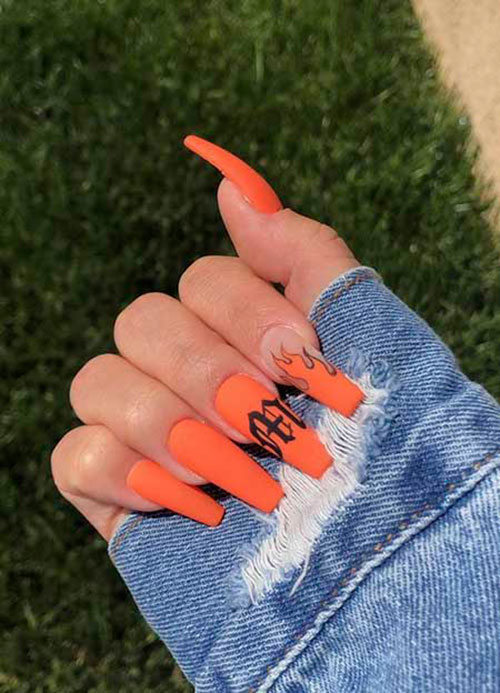 Orange Nails Acrylic