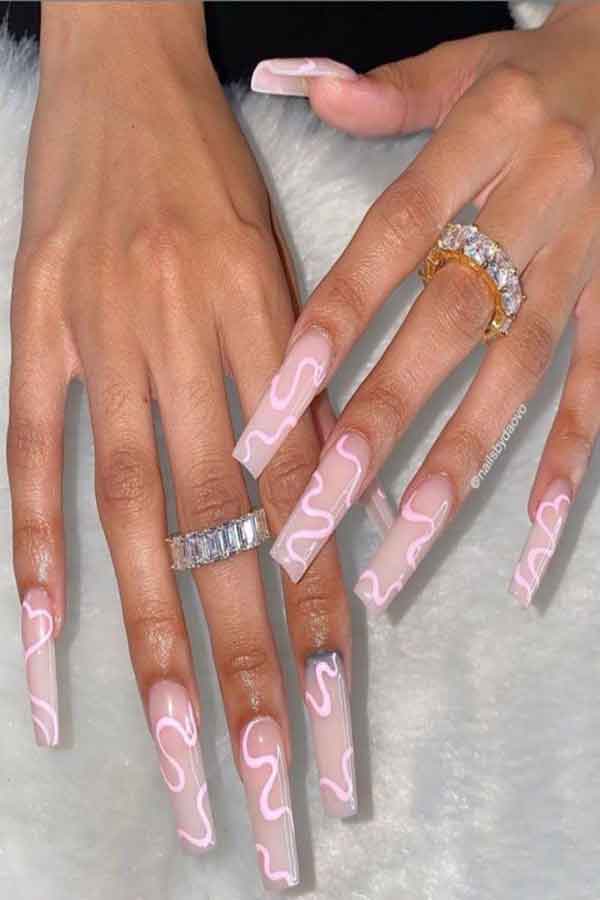 Pink Long Coffin Nails