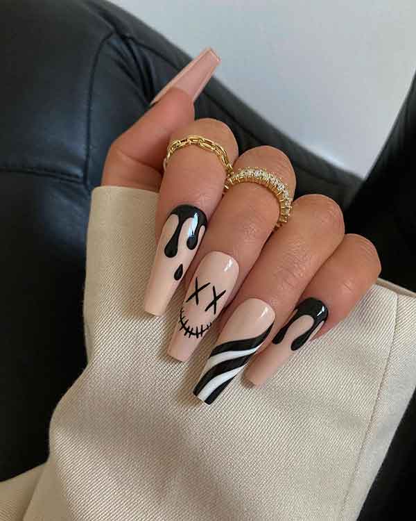 Black And White Coffin Shaped Nails